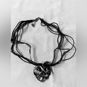 Black Ribbon Choker Necklace with Heart Pendant